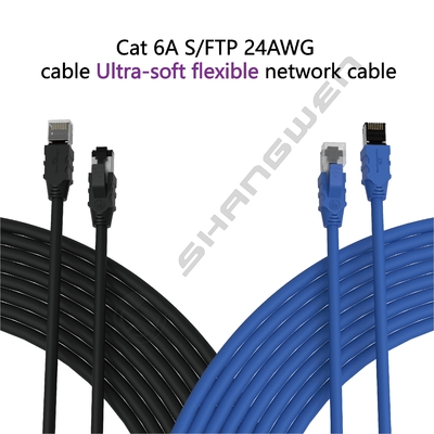 Blue Black 24awg FTP SFTP Shielded CAT6A Ethernet Network Cable 8 Conductor Patch Cord