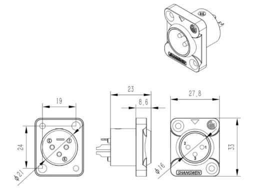 Outdoor Dustproof Ip65 Waterproof D Type Male Socket 3 Pin XLR Audio Connector