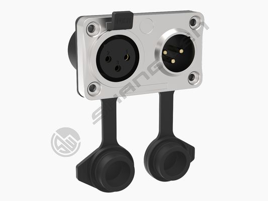 Outdoor 2-XLR 3-Pin Female  Metal Silver XLR 3 Pole Male Socket Connector XLR 3 Pole Female and Male Combination 2 In1 IP65