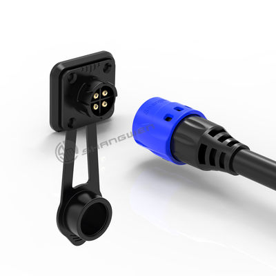 Soldadura 4pin M19 Conector sobremoldeado de nylon azul PA66 concha de aleación de aluminio
