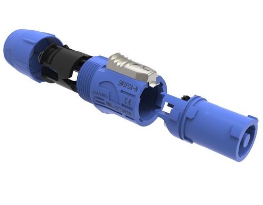Uso en interiores IP44 Conector Powercon masculino de triple núcleo 3 pin Puerto de entrada de audio y video con conector de altavoz bloqueable 20A 250V AC Azul
