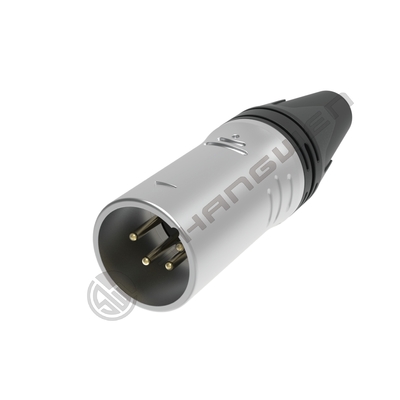 Conector femenino de 4 polos XLR 4P Protección IP40 de audio en interiores Contactos plateados Concha plateada con níquel Corriente nominal 7.5a