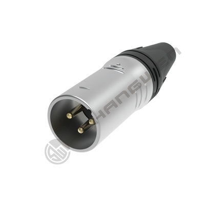 Conector XLR macho de 10A para equipos de audio y video con contactos plateados impermeables y carcasa de acoplamiento roscada DMX